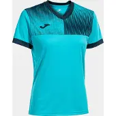 Joma dames T-shirt met korte mouwen, model Eco Supernova, neon turquoise, marineblauw