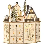 HOMCOM Kerst adventskalender met 24 lades en LED verlichting naturel hout 25 x 20 x 29 cm