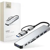 Tech-Protect HB06 Hub-adapter 8-in-1: Type-C + USB 2.0 + USB 3.0 + SD/TF + AV 3.5, kleur: spacegrijs