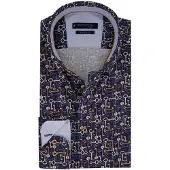 Giordano overhemd donkerblauw geprint