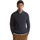 Barbour trui v hals donkerblauw gemeleerd gebreid