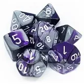 Chessex Gemini Paars-Steel/Wit Polydice Dobbelsteen Set (7 stuks)