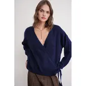 MixRay Geribde V-hals Strik-Voorkant Cardigan