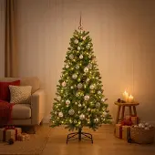 vidaXL Kunstkerstboom met kerstbal 120 cm 150 LED's Warmwit PVC Groen