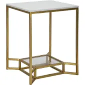 Mauro Ferretti bijzettafel Double Marble, 47x47x60 cm, goud/wit
