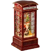 Konstsmide Sneeuwlantaarn telefooncel kerstman-hond 20x9cm led rood