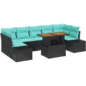 vidaXL Tuinset, 8 stuks, 7 zitplaatsen, zwart en teal