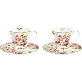 Easy life Set van 2 Porseleinen Espressokopjes 80 ml met Bloemendessin
