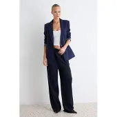 Trendyol TRENDYOLMİLLA Dames Donkerblauw Effen Lang Regular fit Blazers