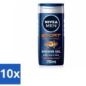 Nivea 10 x MEN – Douchegel – Sport – 250 ml - Voordeelverpakking - 10 stuks