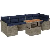 vidaXL Tuinset met 8 zitplaatsen, grijs en marineblauw, van polyrotan