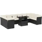 vidaXL 11-delige Loungeset met kussens poly rattan zwart