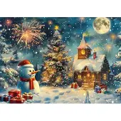 Ce Kerstpuzzel 1000 Stukjes - Sneeuwpop met Kerst (70x50cm)