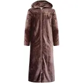 Gaubert Dames Extra Lange Fleece Badjas Met Rits En Capuchon – Koffiebruin