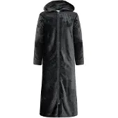 Gaubert Dames Extra Lange Fleece Badjas Met Rits En Capuchon – Zwart