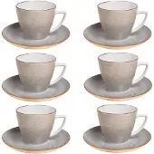Lubiana Set van 6 Grijze Porseleinen Kopjes met Schotels (350 ml)