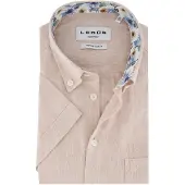 Ledub korte mouw overhemd beige gemeleerd normale fit
