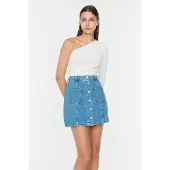 Trendyol TRENDYOLMİLLA Dames Blauw Effen Kort / Mini A-lijn Kokerrok- rok Rokken