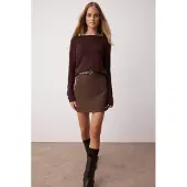 Trendyol TRENDYOLMİLLA Dames Bruin Effen Kort / Mini A-lijn Rokken