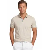 Scotland Blue poloshirt v-hals gestreept camel