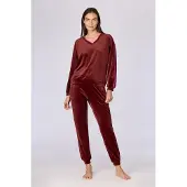 Woody huispak dames velours - bordeaux - 262-15-TPA-V/471 - maat XL