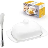 Wilmax England Botervloot 19cm Porselein Wit RVS mes Set