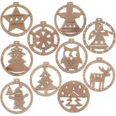 Ruhhy Houten kerstballen - Bruin/Beige - 10 stuks