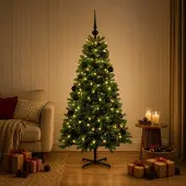 vidaXL Kunstkerstboom met kerstbal 120 cm 150 LED's Warmwit PVC Groen