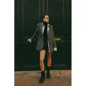 Trendyol TRENDYOLMİLLA Dames Grijs Geruit Lang Oversized Blazers