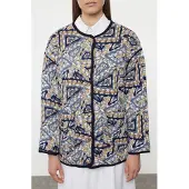 Trendyol Modest Dames Donkerblauw Geometrisch patroon Lang Relaxed fit Modest Blazers