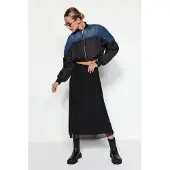 Trendyol TRENDYOLMİLLA Dames Zwart Effen Midi Taille Elastisch A-lijn Rokken