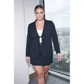 Trendyol Dames Donkerblauw Gestreept Lang Oversized Grote maten Blazers