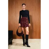 Trendyol TRENDYOLMİLLA Dames Bordeaux Effen Kort / Mini Ruchezoom A-lijn Rokken