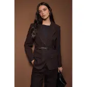 Trendyol TRENDYOLMİLLA Dames Bruin Gestreept Lang Regular fit Blazers