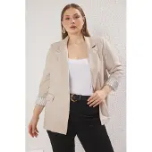 Trendyol Dames Beige Effen Lang Relaxed fit Grote maten Blazers