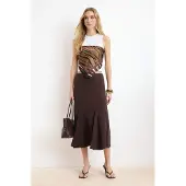 Trendyol TRENDYOLMİLLA Dames Bruin Stippen Midi Zeemeermin Rokken