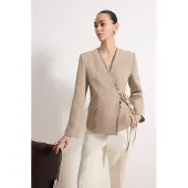 Trendyol TRENDYOLMİLLA Dames Beige Effen Lang Getailleerd Blazers
