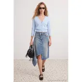 Trendyol TRENDYOLMİLLA Dames Blauw Effen Midi Asymmetrisch Rokken