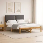 vidaXL Bedframe met gestoffeerd hoofdbord Whitewash en lichtgrijs