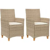 VMP 2x Tuinstoel Polyrattan Bruin met Comfortabele Kussens