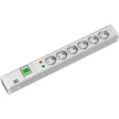 Bachmann 19", 1,5 HE, 6x CEE7/3, 1x SPD-schakelaar, stroomkabel 2,0 meter, CEE7/7