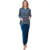 Pastunette Velours dames pyjama donkerblauw | Maat 40