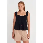 Dilvin Mouwloze Blouse met Vierkante Halslijn en Vaststrikfront