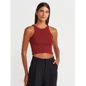 Dilvin Geribbelde katoenen sweater zonder mouwen Crop Top