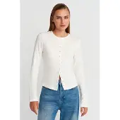 Dilvin Geribbelde Crew Neck Knopen Cardigan
