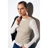 Dilvin Fitted Katoenen Crewneck Langemouw Blouse