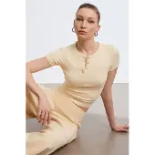 Dilvin Slim Fit Crop Jersey Blouse