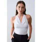 Dilvin Mouwloze Blouse met Kraag en Strik
