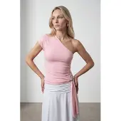 Dilvin Slim Fit Off-Shoulder Jersey Blouse Met Strikdetail