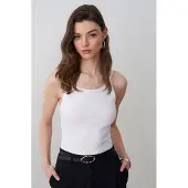 Dilvin Geribbelde Mouwloze Cami Blouse